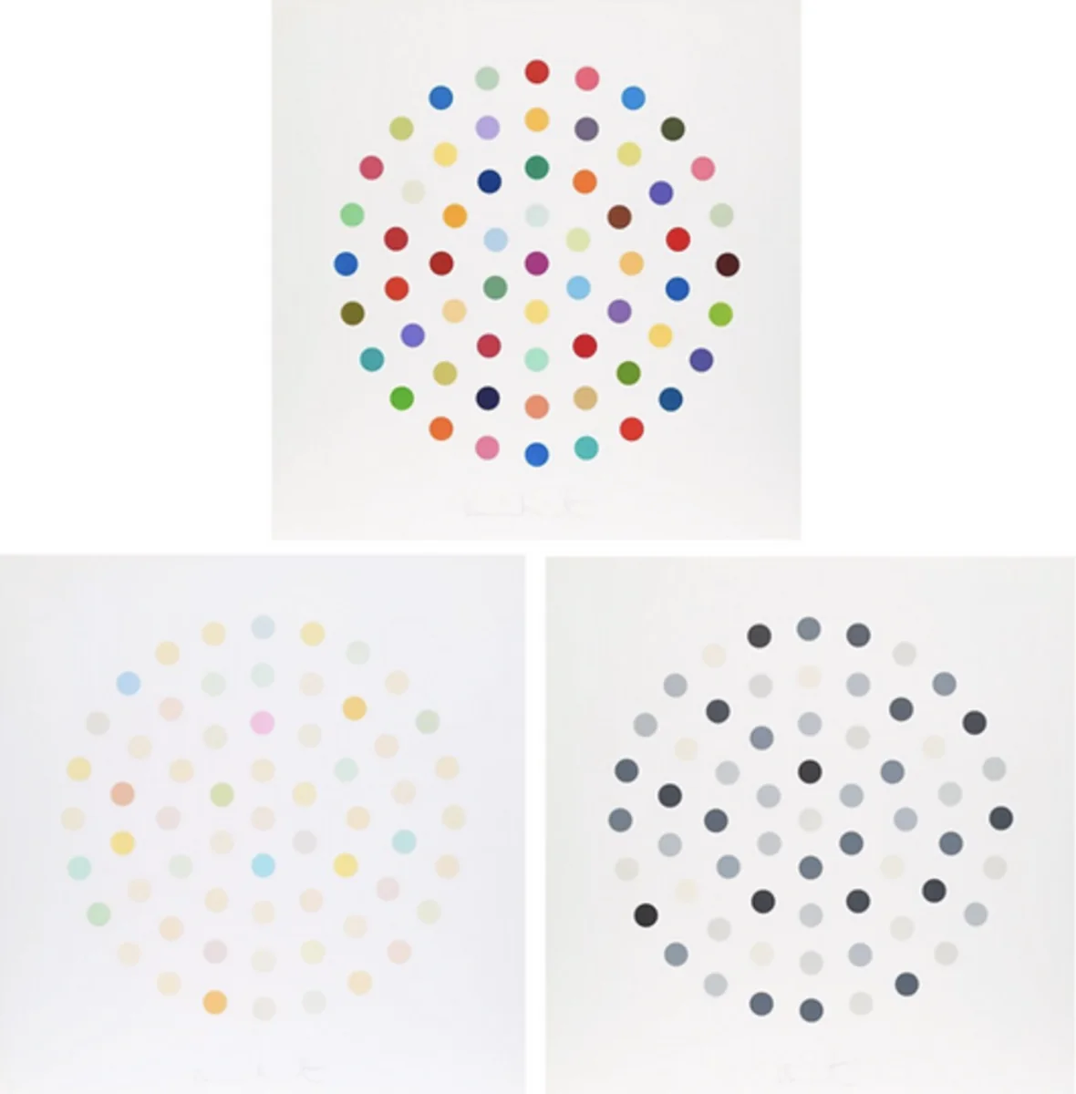 Damien Hirst, Cineole, Cinchonidine and Ciclopirox Olamine, 2004, the complete set of 3 etchings and aquatints on Hahnemühle paper