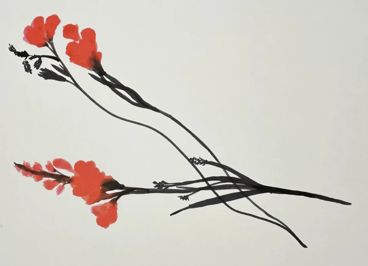 Donald Sultan, Red Freesia, June 13, 2024, 2024, archival pigment inks on Japanese 110 gsm paper