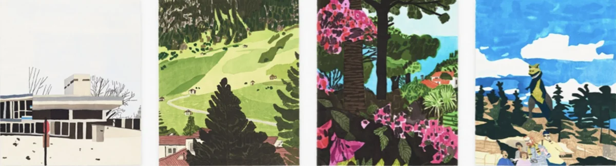 Jonas Wood, Four Landscapes, the complete set of 4 Ukiyo - e Japanese style woodcuts
