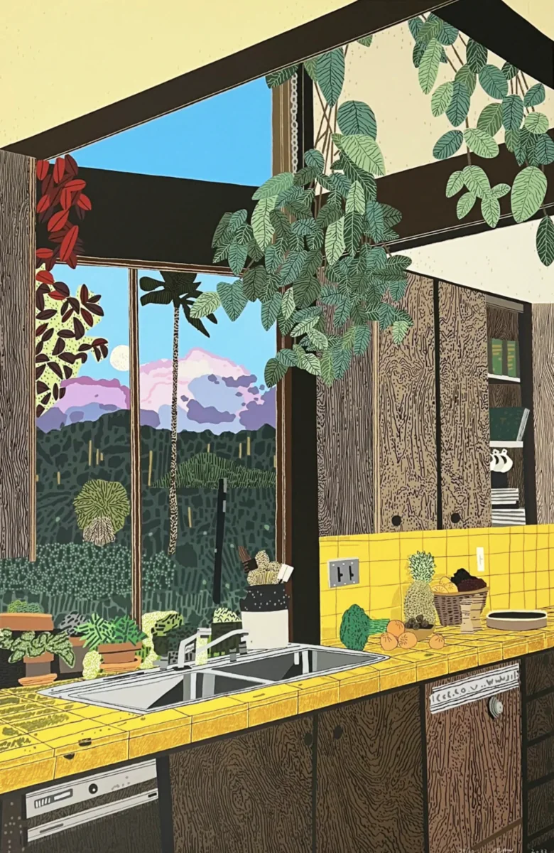 Jonas Wood, Kitchen Interior, silkscreen on Rising Museum Board