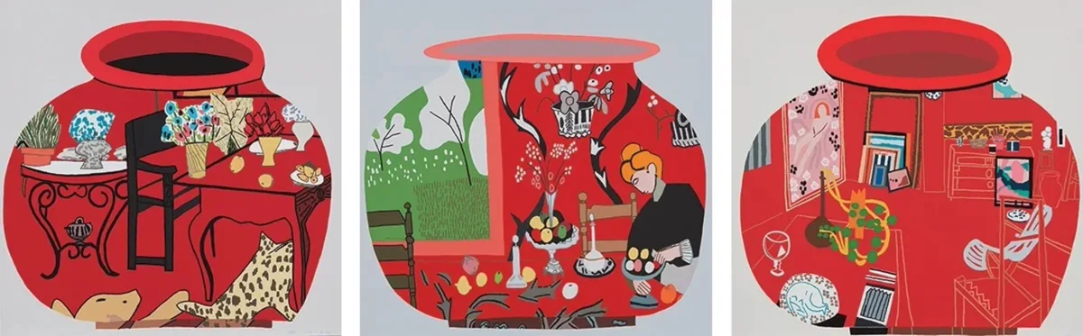 Jonas Wood, Matisse Pots, the complete set of 3 screen prints on Rising Museum Board