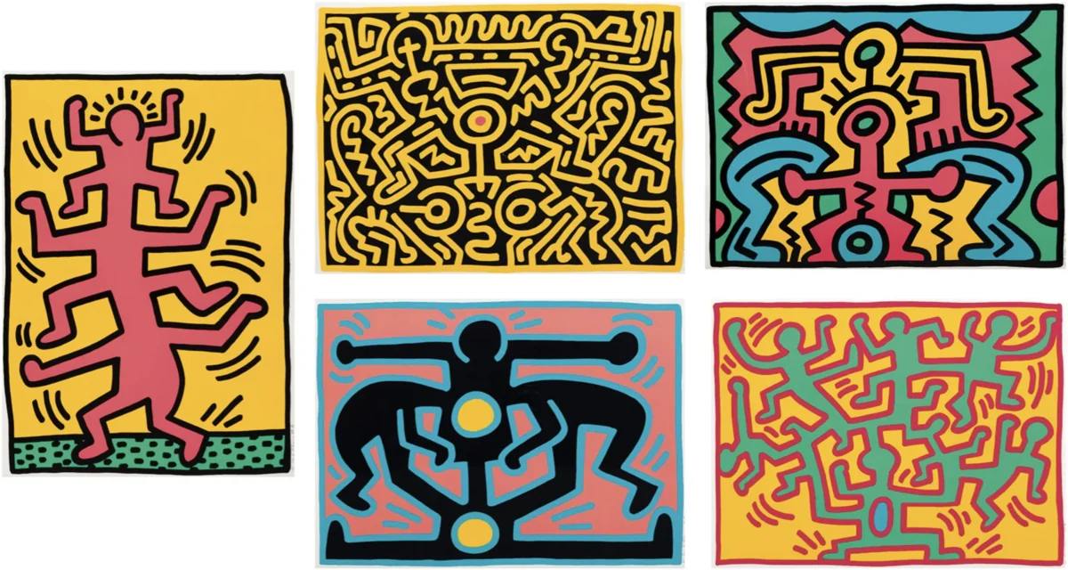 Keith Haring, Growing Suite, 1988, the complete set of 5 screen prints