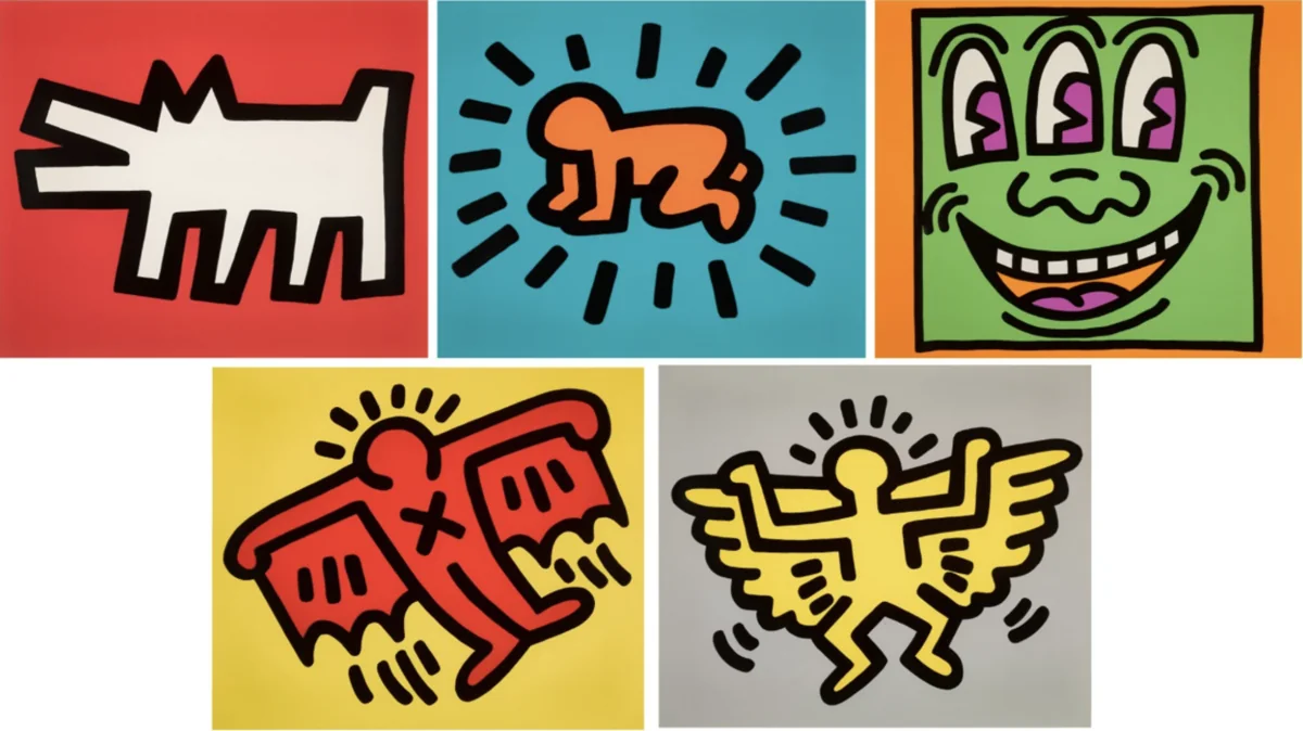 Keith Haring, Icons, 1990, the complete set of 5 screen prints with embossing
