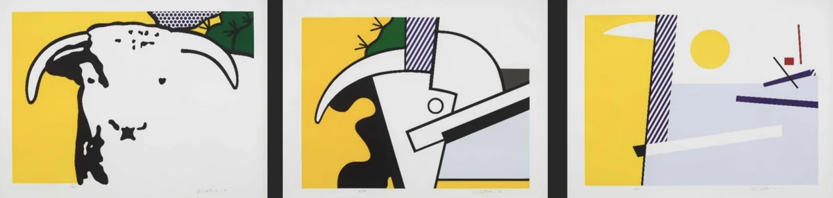 Roy Lichtenstein, Bull Head I-III, 1973, lithograph and linecut on Arjomani paper