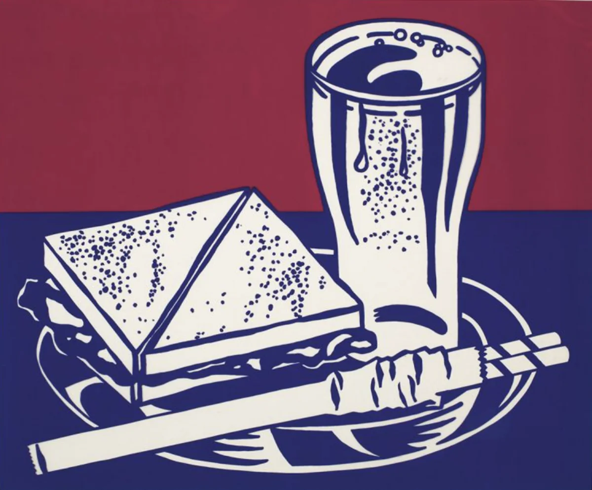 Roy Lichtenstein, Sandwich and Soda, 1964, screen print on clear plastic