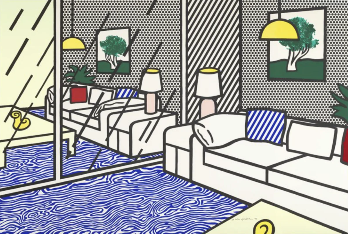 Roy Lichtenstein, Wallpaper with Blue Floor Interior, 1992, screen print in 5 panels