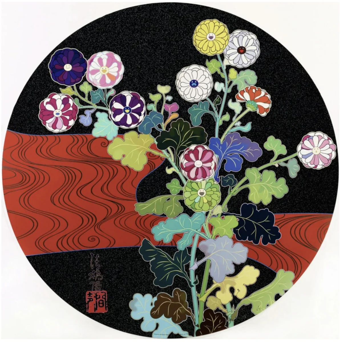 Takashi Murakami, Kansei: Korin Red Stream, 2010, offset lithograph with cold stamp and high gloss varnishing